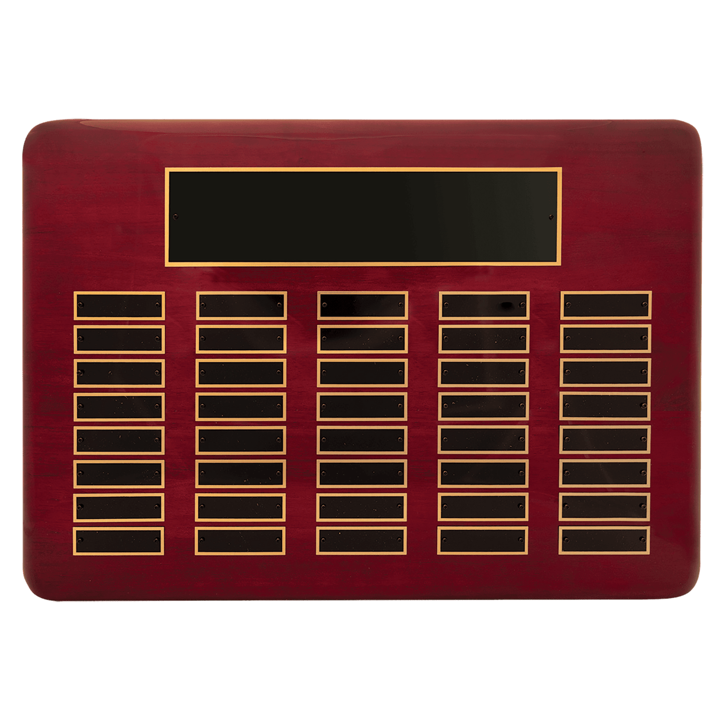 Rosewood Piano finish Perpetual Plaque with 0.875"x2.75" black brass perpetual plates. Available in 9 combinations.