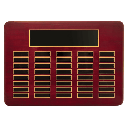 Rosewood Piano finish Perpetual Plaque with 0.875"x2.75" black brass perpetual plates. Available in 9 combinations.