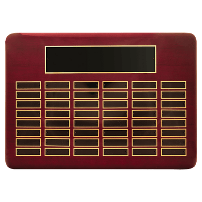 Rosewood Piano finish Perpetual Plaque with 0.875"x2.75" black brass perpetual plates. Available in 9 combinations.