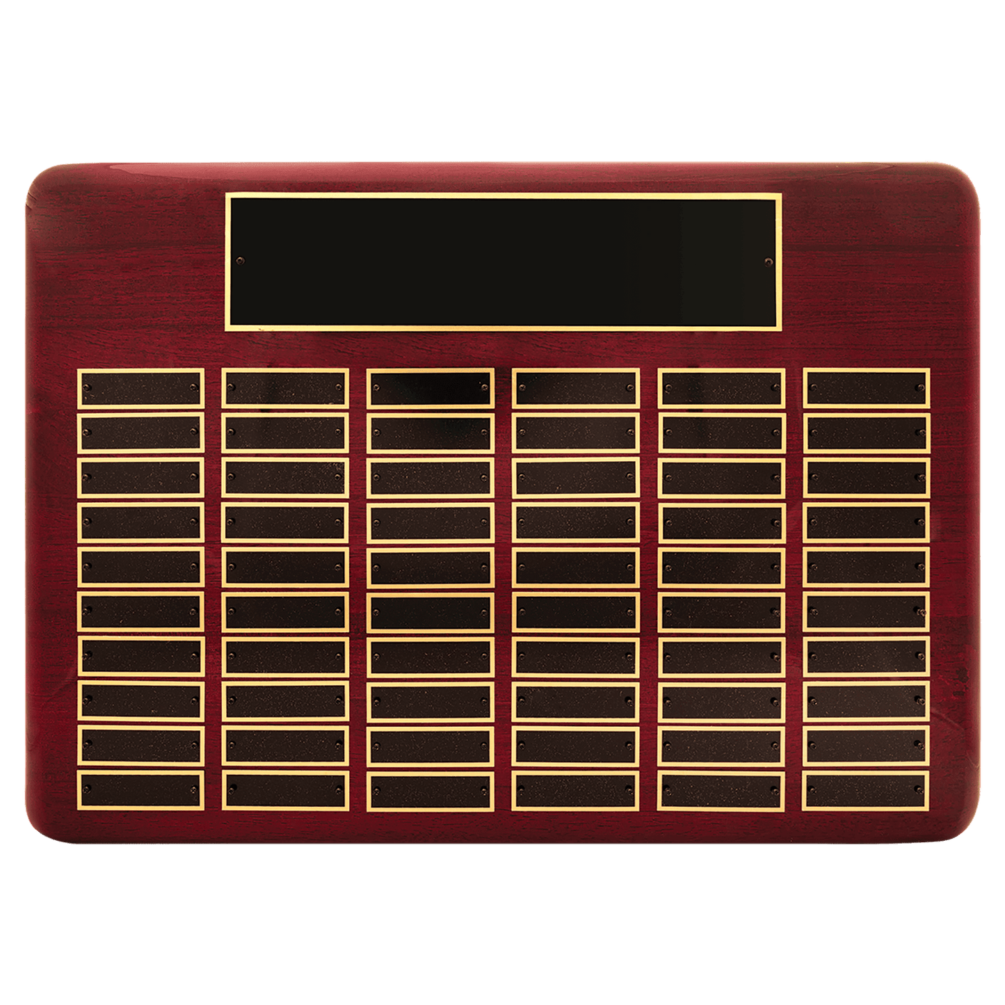 Rosewood Piano finish Perpetual Plaque with 0.875"x2.75" black brass perpetual plates. Available in 9 combinations.