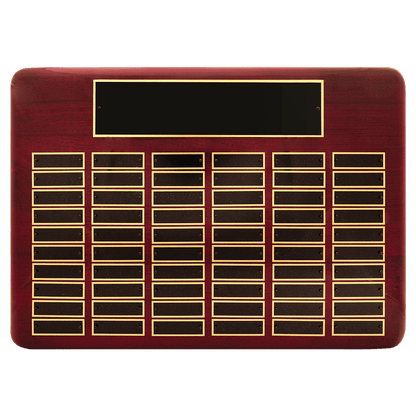 Rosewood Piano finish Perpetual Plaque with 0.875"x2.75" black brass perpetual plates. Available in 9 combinations.