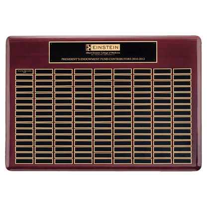Rosewood Piano finish Perpetual Plaque with 0.875"x2.75" black brass perpetual plates. Available in 9 combinations.