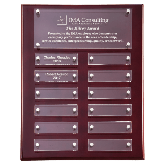 9"x12" Rosewood Plaque with 12 Individual Acrylic Plates, Plate Sizes .875"x2.75"