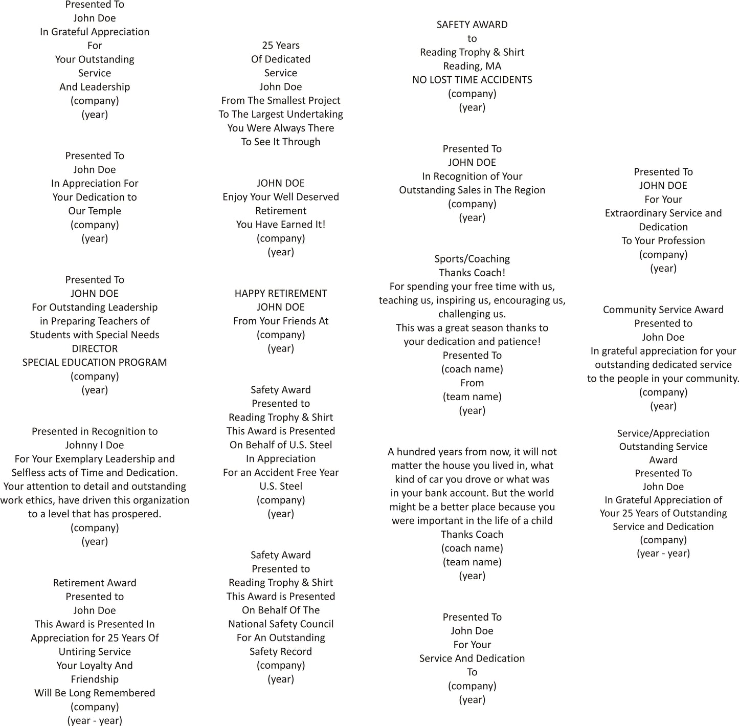 Engraving Text Templates and Ideas