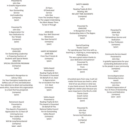 Engraving Text Templates and Ideas