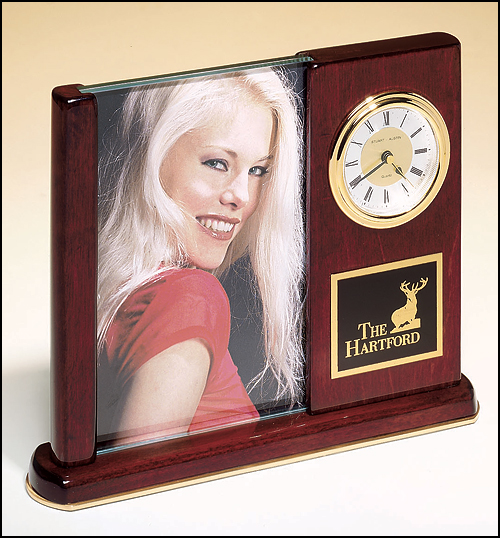 Rosewood clock with 4"x6" frame