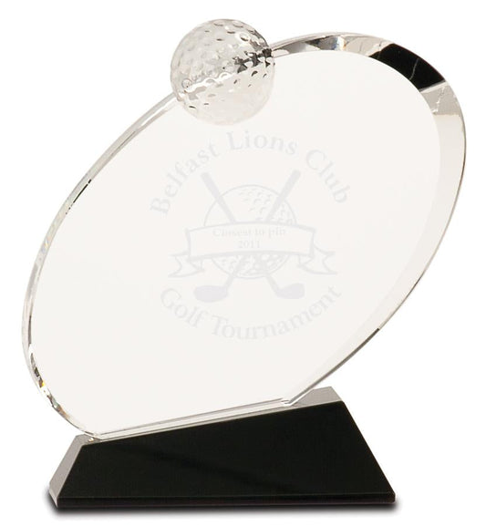 Crystal Oblong Golf Award on Black Crystal Base. Available in 3 Sizes