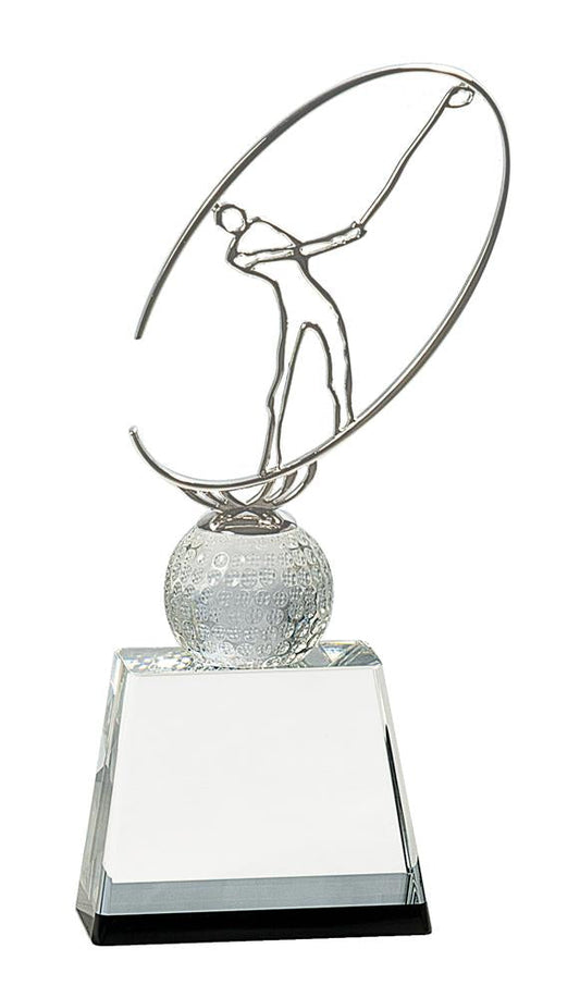 Golf Award with Silver Metal Oval Figure. Available in 3 Sizes.