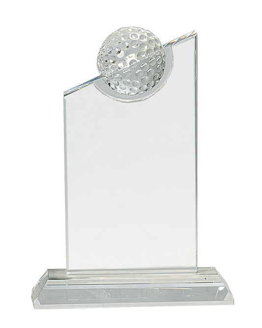 Inset Crystal Golf Ball on Clear Slanted Base. Available in 2 Sizes