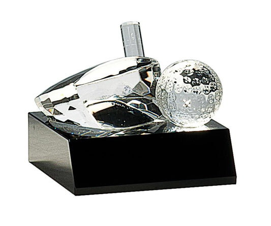 Crystal Golf Ball & Club on Black Pedestal Base