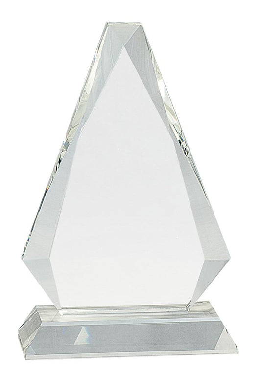Crystal Triangle on Clear Pedestal Base. Available in 3 Sizes