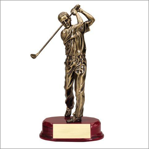Male Golf Swing Resin on rosewood base. Available in 3 sizes.