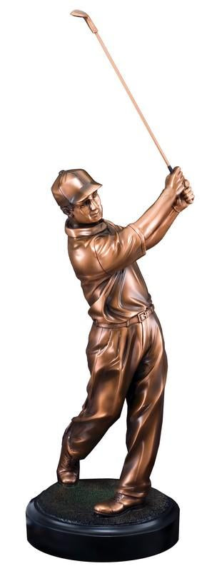 Male Golf Gallery Series Bronze Electroplated Sculpture on round black base