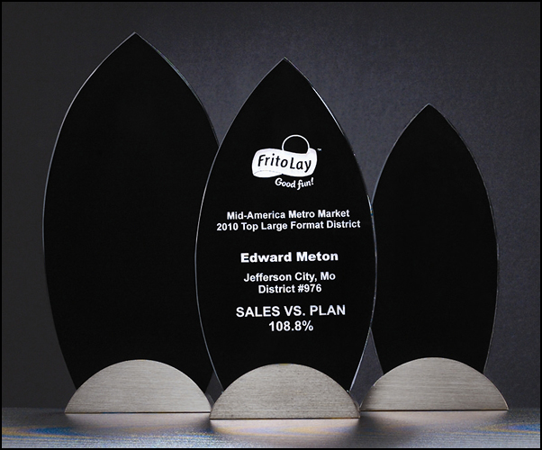 black back glass on gunmetal finished base. Available in three sizes