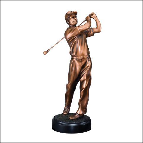 Male Golf Gallery Series Bronze Electroplated Sculpture on round black base
