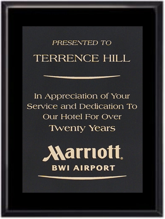 Stock plaques, comes in 2 plaque color options and 9 front plate options to choose from.