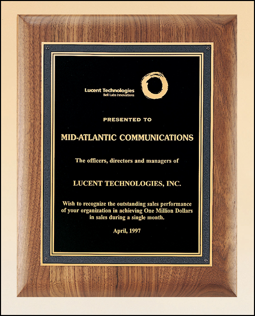 Solid Walnut Plaque with black florentine border and black textured center. Available in 4 sizes.